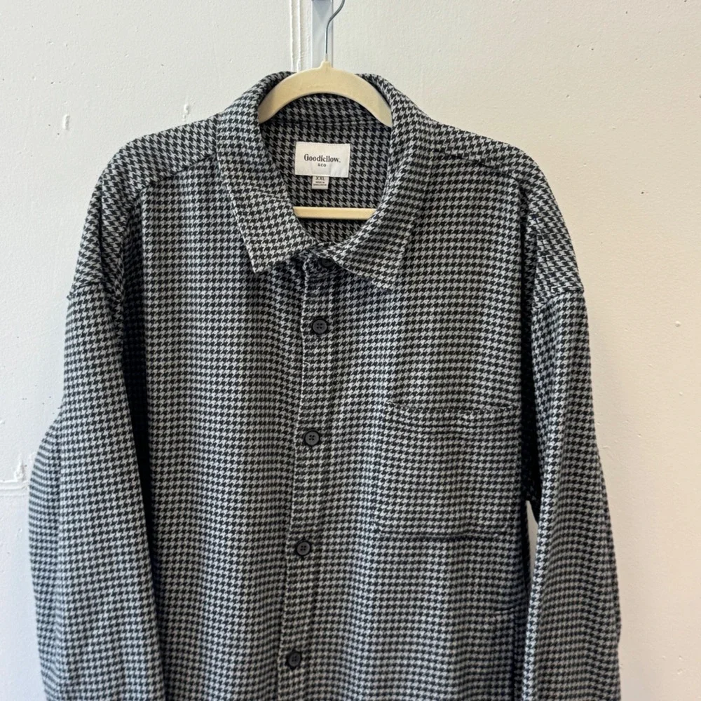 Goodfellow & Co Mens XXL Houndstooth‎ Cotton Button Down Shirt Shacket Casual